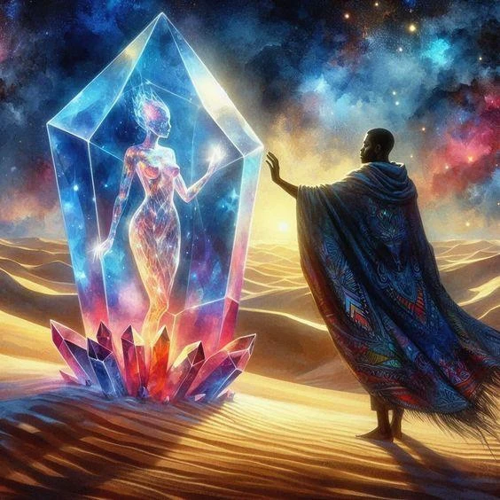 Crystal being in the desert